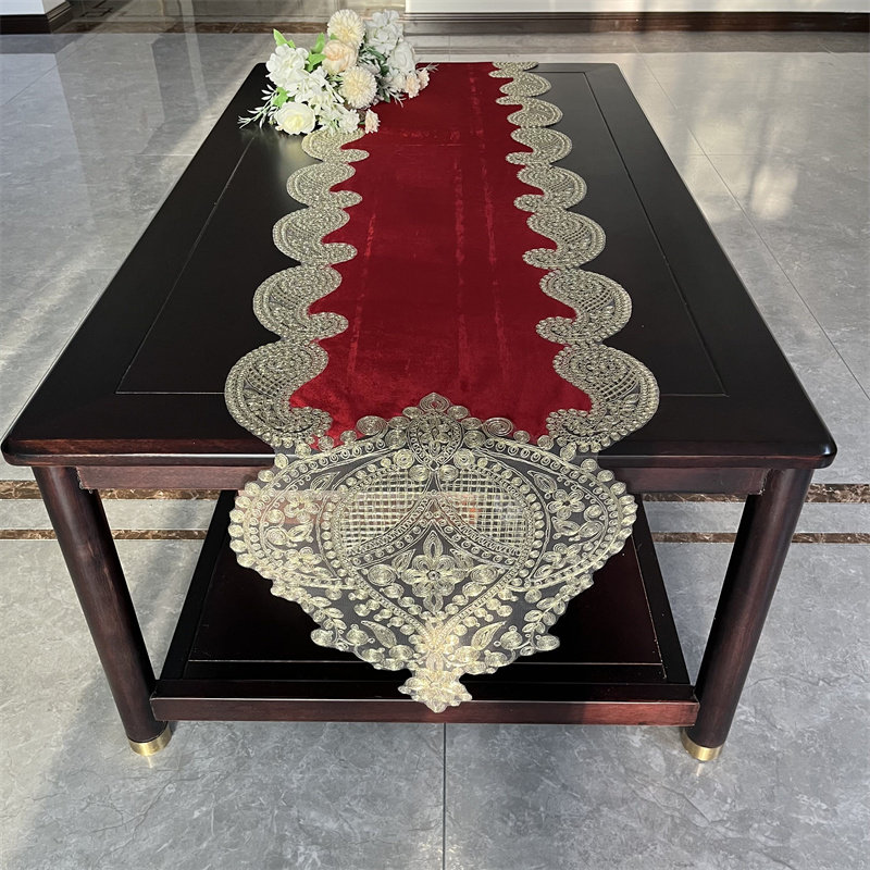 红色桌旗2023新中式高档结婚桌布茶几餐桌桌布电视柜盖巾蕾丝奢华