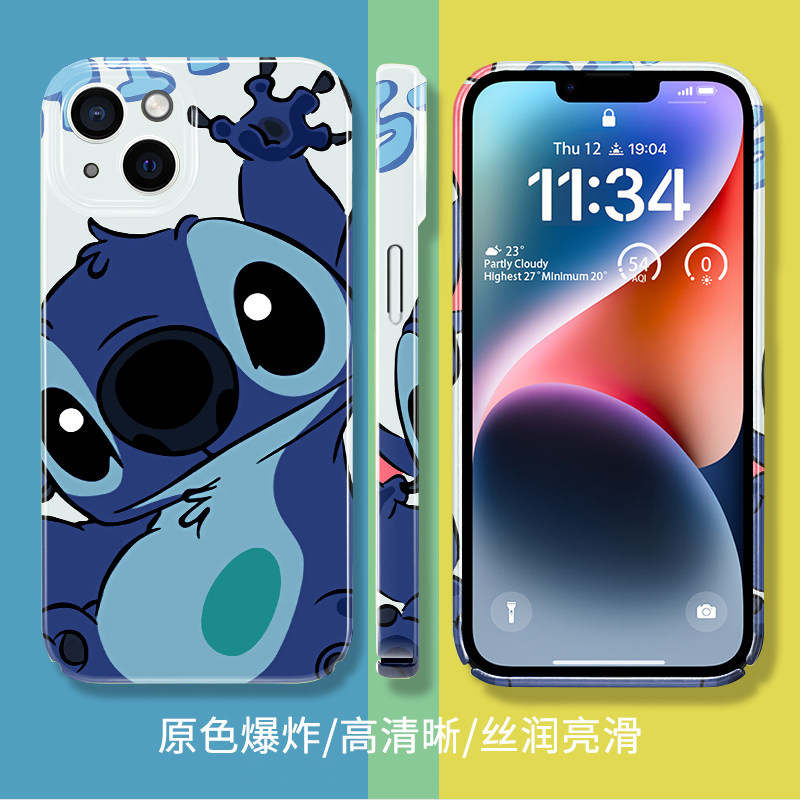 可爱卡通史迪仔适用于iPhone15Pro手机壳苹果13/14Pro菲林xsmax全包边11/12Pro防摔x/xr萌系