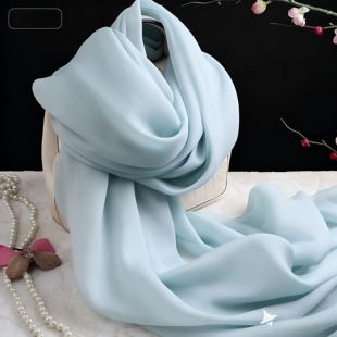 保暖 缎面巾缎面冬季 淡蓝色纯色缎面女杭州绸缎 缎面围巾披肩长款