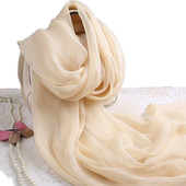 米色纯色真丝皱长款 丝绸围巾 柔软亲肤丝巾披肩女纱巾尊贵头巾季