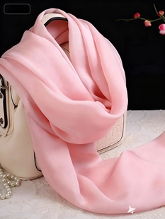 浅裸色纯色桑蚕丝长款真丝丝巾披肩女高档春秋夏季皱巾丝绸围巾高