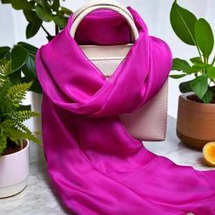 玫红色丝巾女春秋百搭新款真丝围巾100 缎面丝绸真丝纱巾大披肩