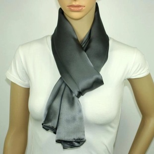 真丝缎面素绉缎男女通用款经典纯色银灰长巾/披肩丝巾围巾披肩