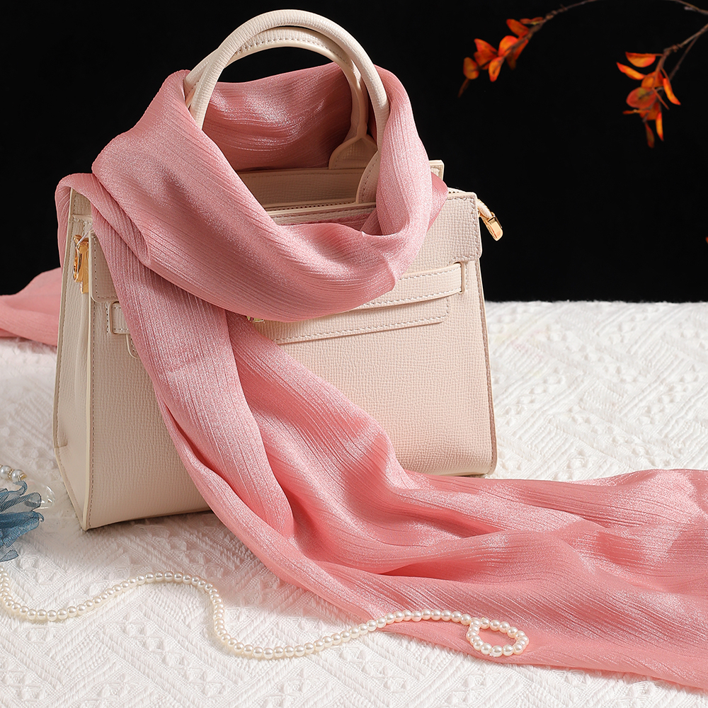 土豪金色纯色桑蚕丝长款真丝丝巾披肩女高档春秋夏季皱巾丝绸围巾