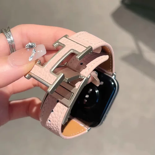 H字荔枝纹真皮watchs9磁吸扣表带