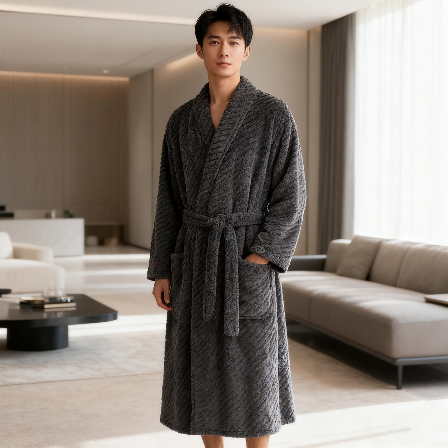珊瑚绒浴袍男款洗完澡穿的睡袍秋冬加厚四季通用法兰绒成人家居服