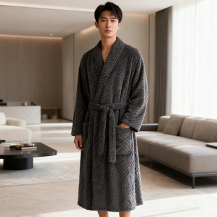 通用吸水速干法兰绒睡袍 秋冬加厚四季 珊瑚绒浴袍男款 洗完澡穿
