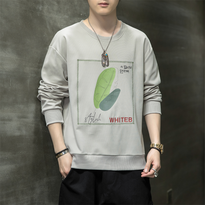 Spring new men's printed round neck Pullover Sweater youth student top