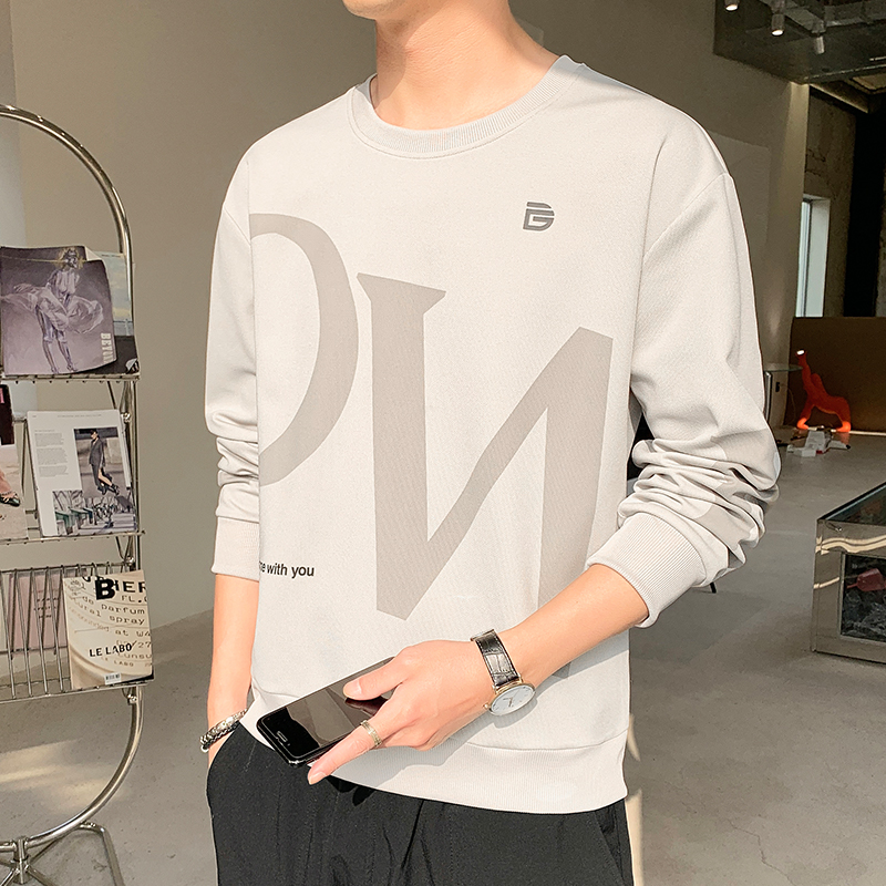 Spring men's printed round neck Pullover Sweater loose trend printed long sleeve shirt