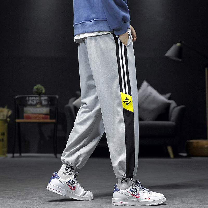 日系黑牆男褲寬鬆運動九分褲休閒褲男潮大碼