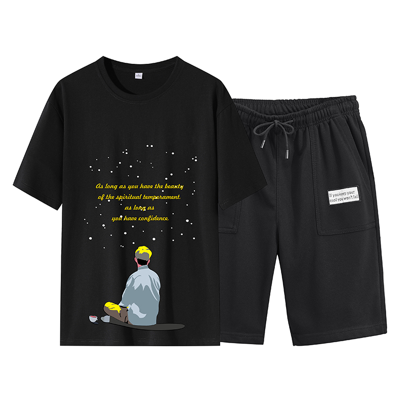 Men's T-shirt, panties, shorts, men's fashionable summer sports, leisure, loose running, short sleeve suit