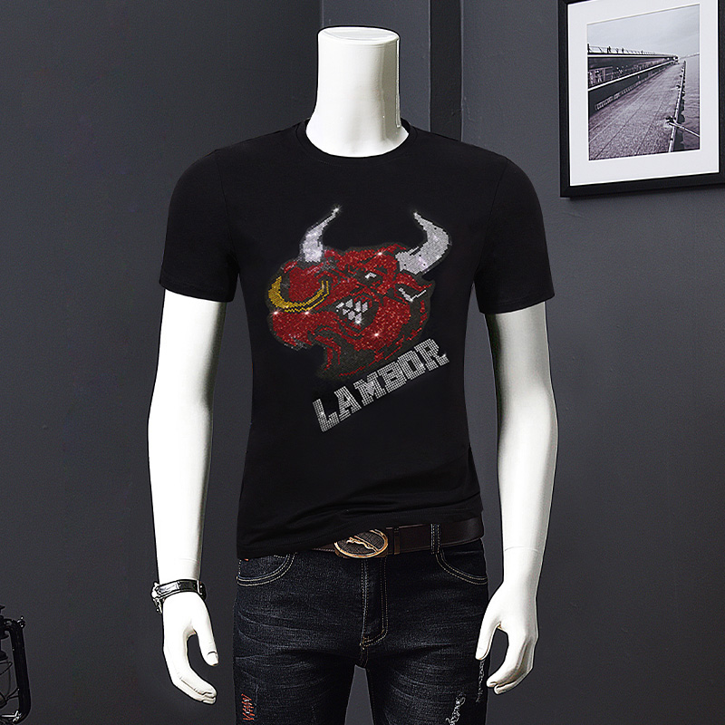 Men's laser hot brick short sleeve fashion brand T-Shirt Large Men's