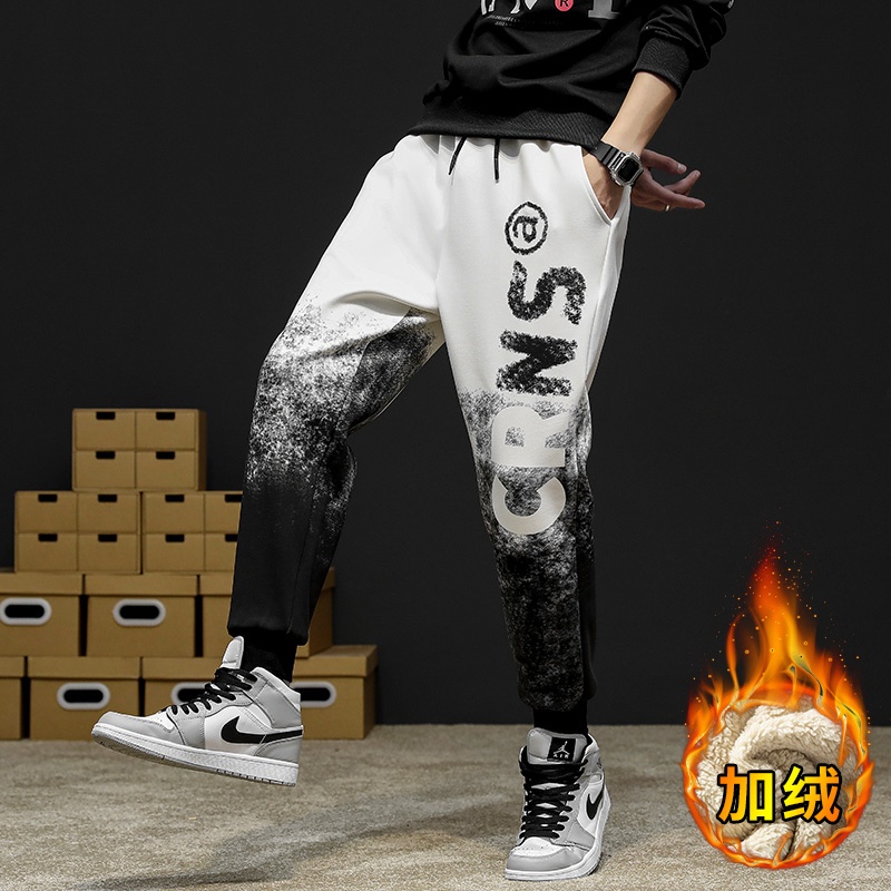 Winter new style Plush thickened lovers' pants loose casual sports knitted pants