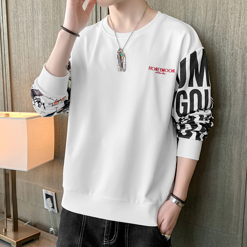 Spring new men's trend printed Pullover Sweater casual long sleeve printed top