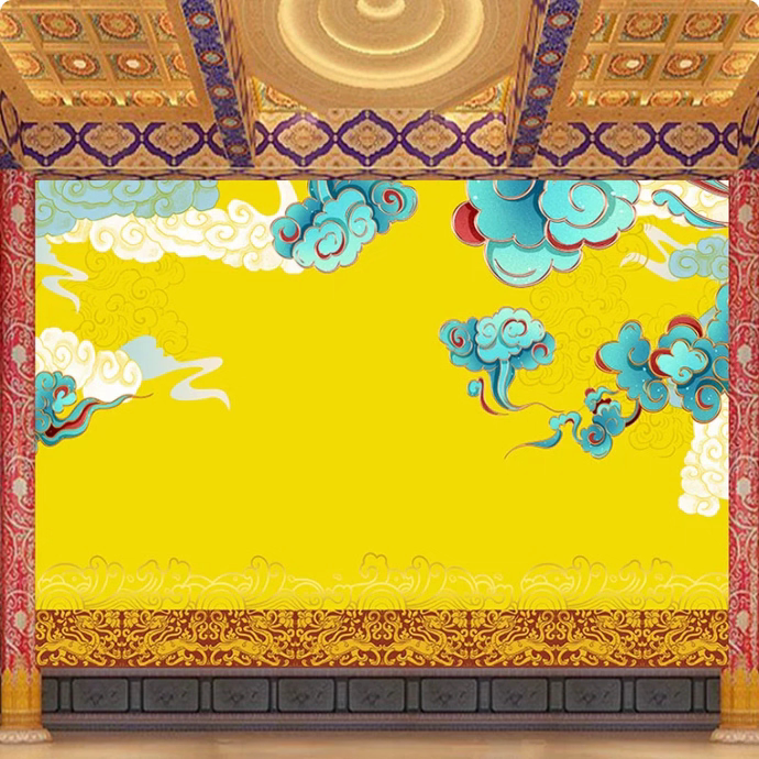 佛堂祥云仙鹤金色底纹背景墙壁画墙布书房堂口寺庙礼佛像壁布定制