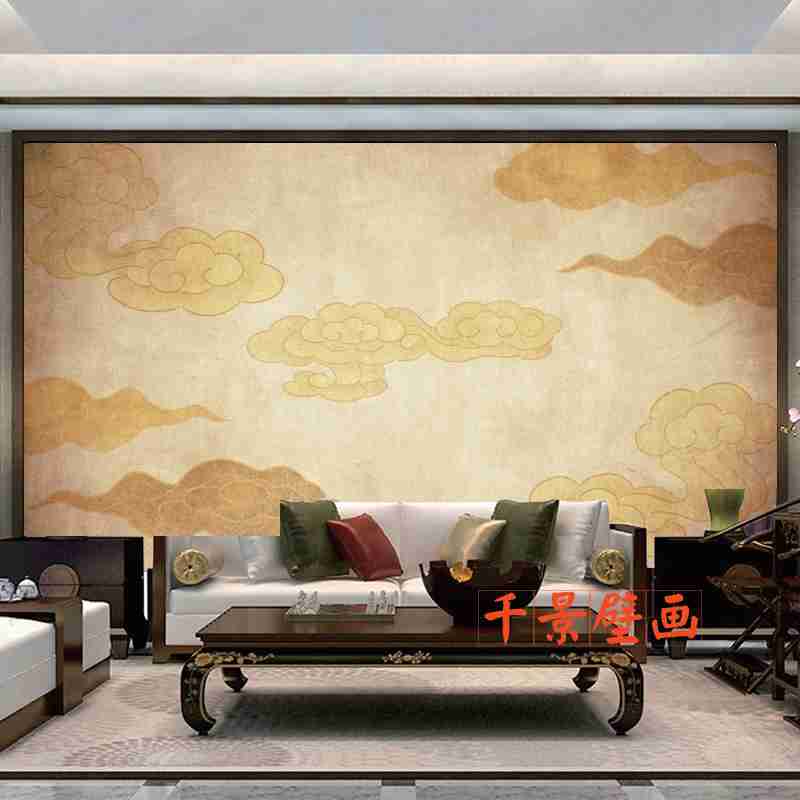 无缝防水防潮怀旧祥云墙布壁画