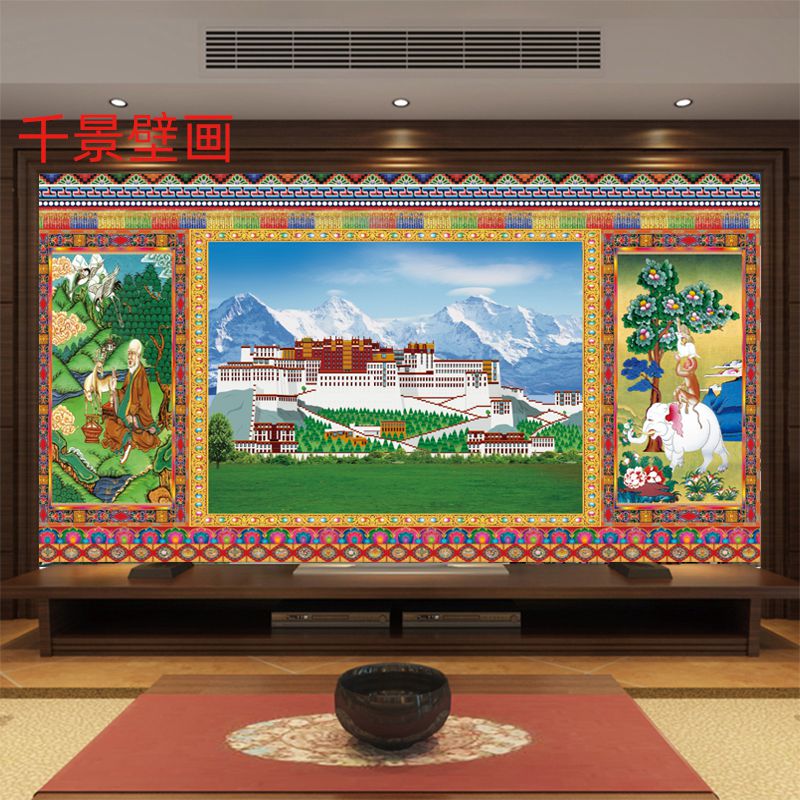 西藏布达拉宫背景墙纸自然风光建筑壁画客厅藏传藏式定制墙布壁纸