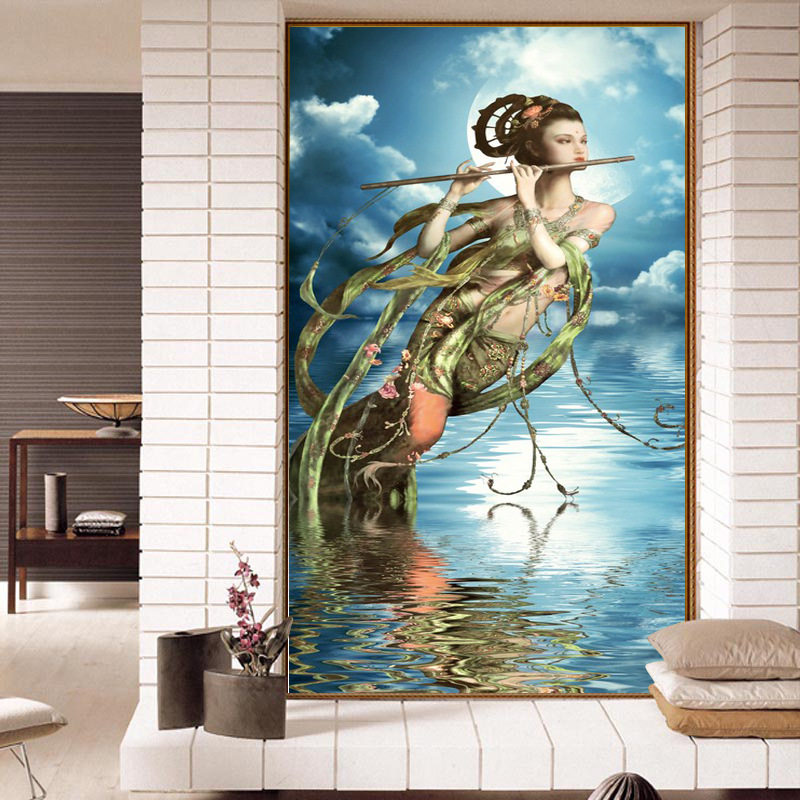 玄关壁画仕女图背景墙装饰