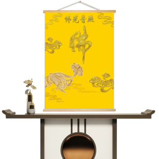金色佛字莲花背景墙挂轴金色佛光普照挂画纸墙布祥云荷花装饰壁画