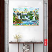 仙境南天门山水无活物背景装 饰实木挂画寺庙禅室玄关字画挂画定制