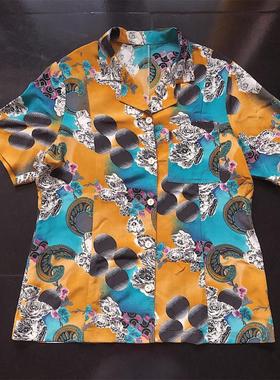 包邮 日单美式波普夏威夷风格拼色复古男女巴洛克油画衬衫halt612