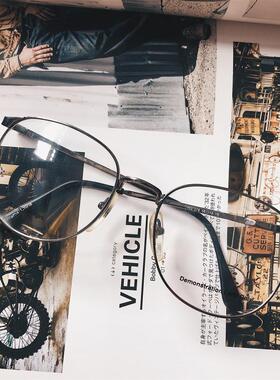 spring hinge包邮vintage复古文艺古董平光面金属框架眼镜hayj911