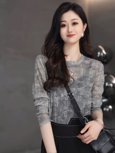 欧货时尚扎染薄款长袖t恤女2024新款个性微透罩衫洋气防晒衫上衣