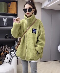 欧货冬季羊羔毛外套女韩版立领字母刺绣开衫休闲摇粒绒夹克卫衣潮