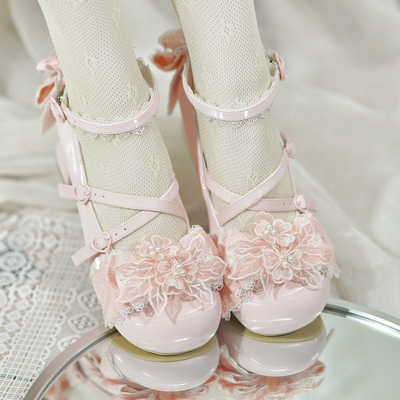 全款预约 春时樱 久久lolita原创中跟圆头蕾丝花嫁Lo洛丽塔女单鞋