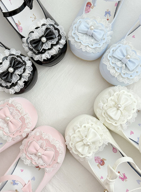 小蛋糕久久lolita洛丽塔原创蕾丝蝴蝶结圆头低跟甜美公主少女Lo鞋