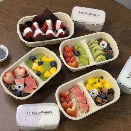 一次性双拼打包盒沙拉水果捞盒子便当外卖餐盒轻食减脂餐分格饭盒