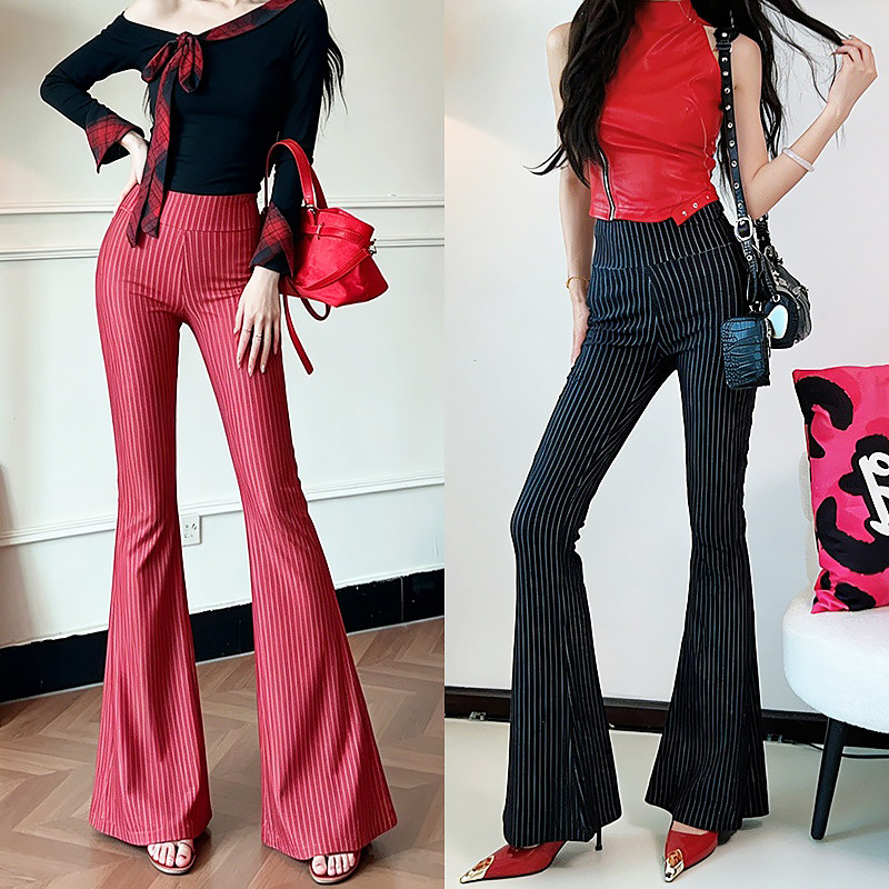 2026新款喇叭裤女装高腰显瘦竖条纹印花健身瑜伽高个子加长版裤子