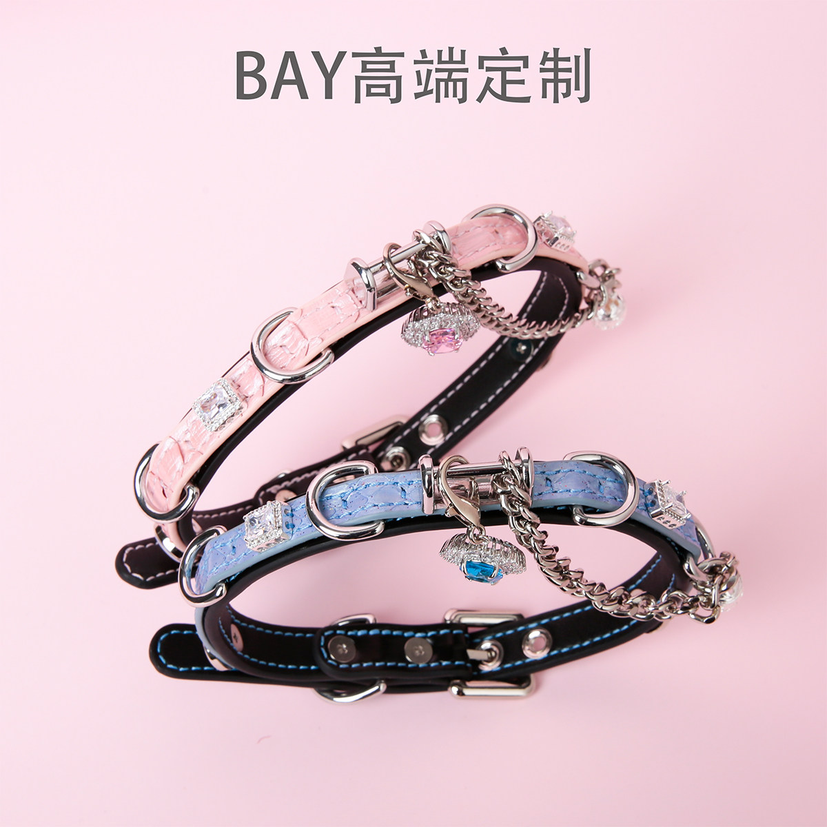 【BAY高端定制】蛇纹牛皮项圈钻石puppy女颈带K9脖圈定制choker