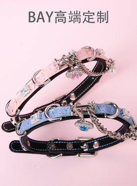 【BAY高端定制】蛇纹牛皮项圈钻石puppy女颈带K9脖圈定制choker