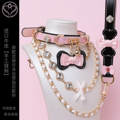 【BAY高端定制】蝴蝶结牛皮项圈骨头puppy女颈带K9定制choker
