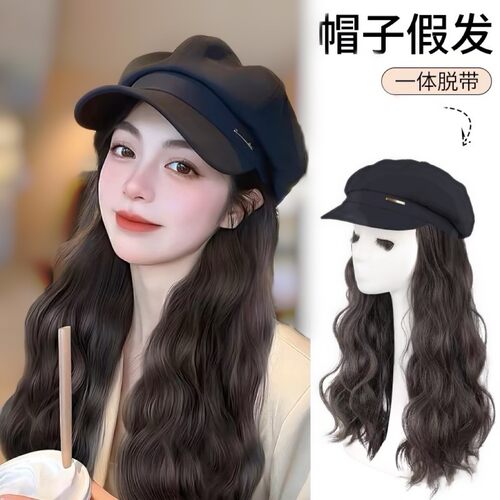 夏季仿真自然卷发贝蕾帽假发