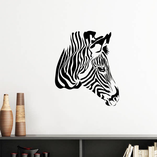 斑马头像特写棕色黑白墙贴壁纸房间贴花学校幼儿园装饰