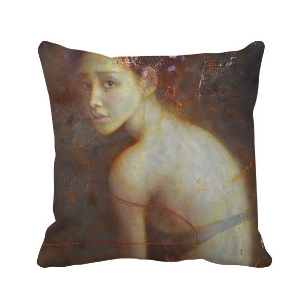 靠枕沙发靠垫双面含芯礼物回眸邢健健油画方形抱枕学校幼儿园装饰