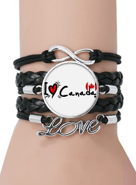 加拿大国旗黑色永恒礼品皮革手链