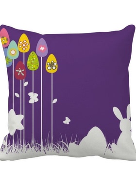 乐节日紫色彩蛋靠枕沙发靠垫双面含芯礼物方形抱枕学校幼儿园装饰