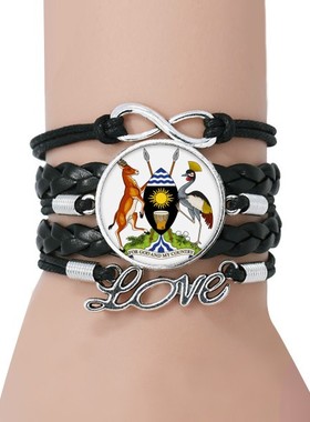 乌干达非洲国徽黑色永恒皮革手链