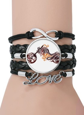 摩托车艺术纹理黑色永恒皮革手链