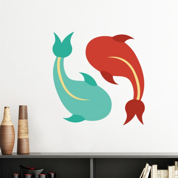 红蓝双鱼太极相生墙贴壁纸房间贴花学校幼儿园装饰