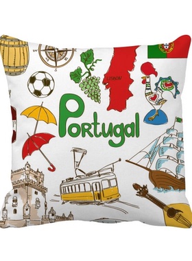 物国旗乐器插画方形抱枕靠枕沙发靠垫双面含芯礼物学校幼儿园装饰