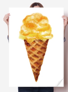 黄色水彩甜味冰淇淋图案海报贴纸80x55cm墙贴纸卧室家居装饰