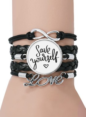 励志黑色永恒礼品皮革手链