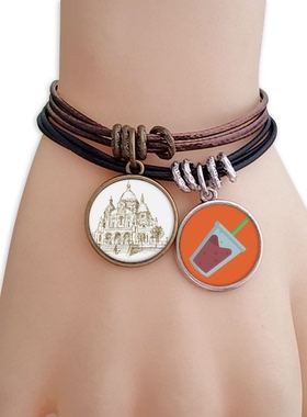 教堂国家地标风景素描插画双牌饮料手链学校幼儿园装饰