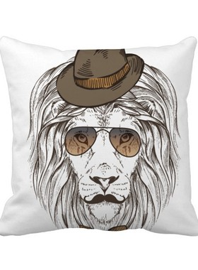 的绅士狮子动物方形抱枕靠枕沙发靠垫双面含芯礼物学校幼儿园装饰