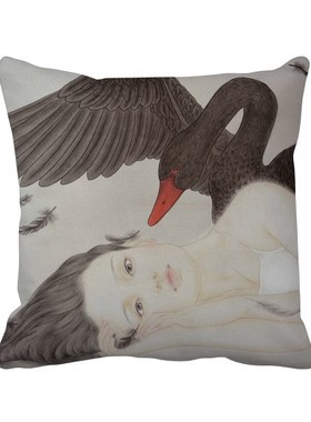 鹅中国古风插画方形抱枕靠枕沙发靠垫双面含芯礼物学校幼儿园装饰