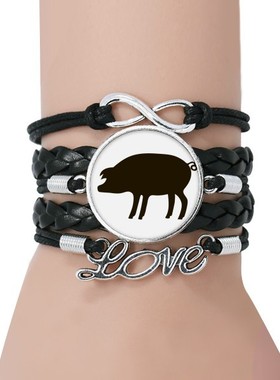 黑色动物永恒礼品皮革手链